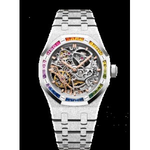 Audemars Piguet Royal Oak 37 Double Balance Wheel Openworked Frosted White Gold/Rainbow 15468BC.YG.1259BC.01